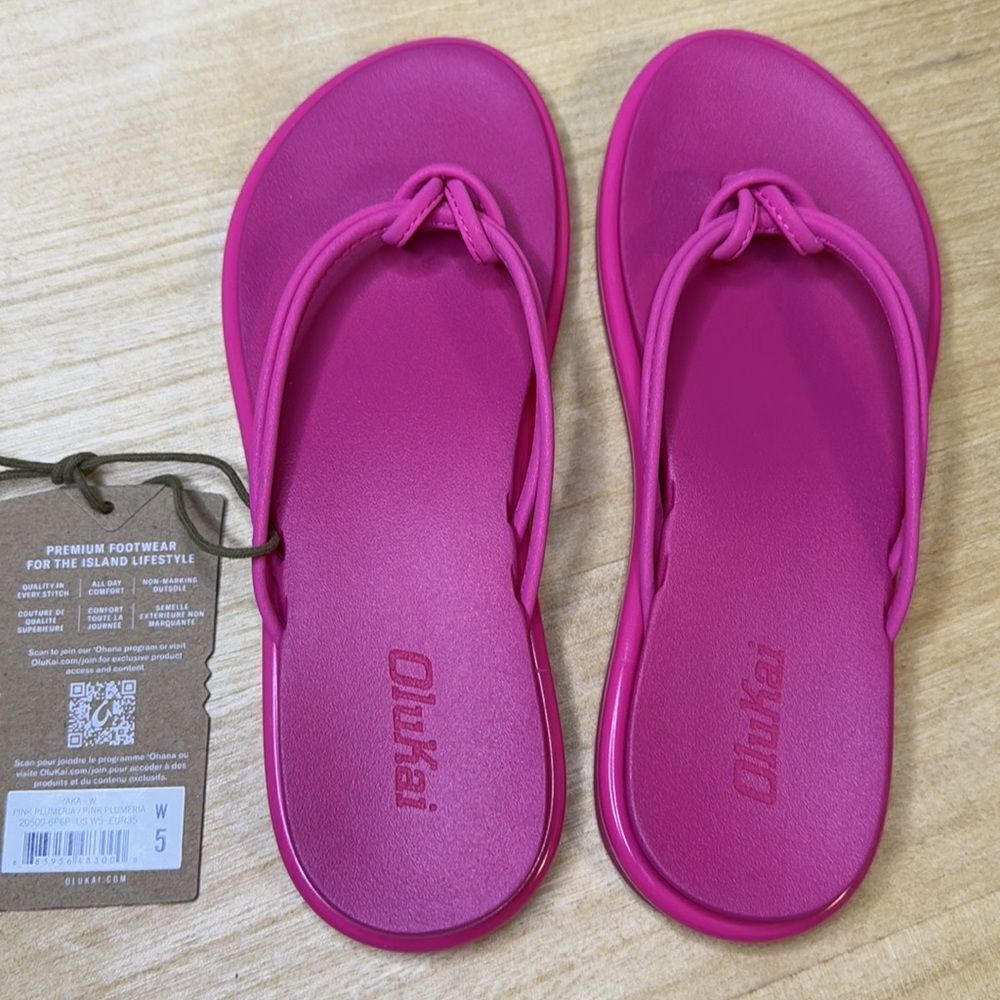 NWT- Olukai-Aka Sandals in Pink Plumeria (hot pink) - Womens size 5